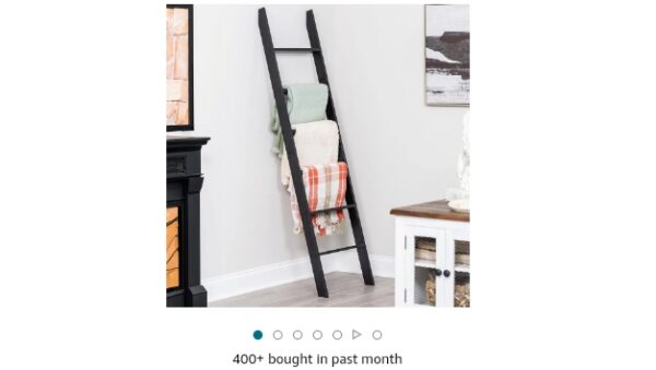 Blanket Ladder for Living Room and Bedroom, 6-Tier Wall Leaning Laminate Snag Free Construction (Black) Rustic Decorative Farmhouse Blanket Storage, Quilt Rack, Ladder Shelf, Easy Assembly | EZ Auction