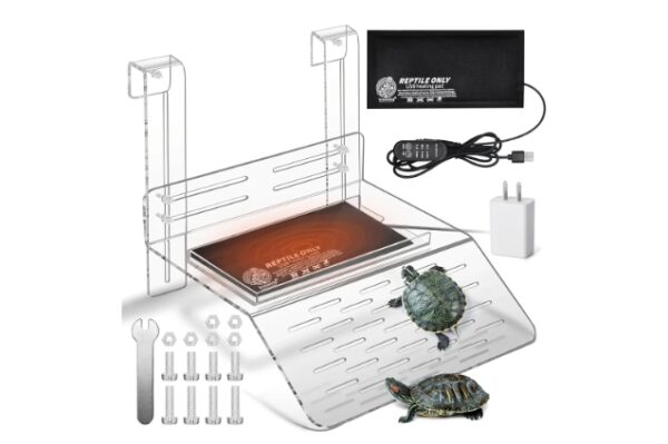 Hanging Turtle Basking Platform with Heating Pad and Plug，10" x 10" Adjustable Aquatic Reptile Ramp Dock for Turtle Tank Aquarium | EZ Auction