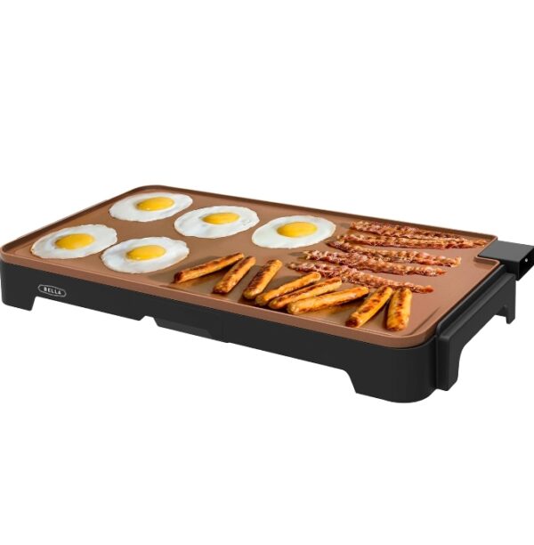 L Electric Ceramic Titanium Griddle, Make 15 Eggs At Once, Healthy-Eco Non-stick Coating, Hassle-Free Clean Up, Large Submersible Cooking Surface, 12" x 22", Copper/Black | EZ Auction