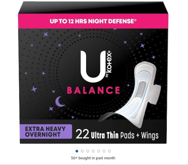 U by Kotex Balance Ultra Thin Overnight Pads with Wings, Extra Heavy Absorbency, 22 Count (Packaging May Vary) | EZ Auction