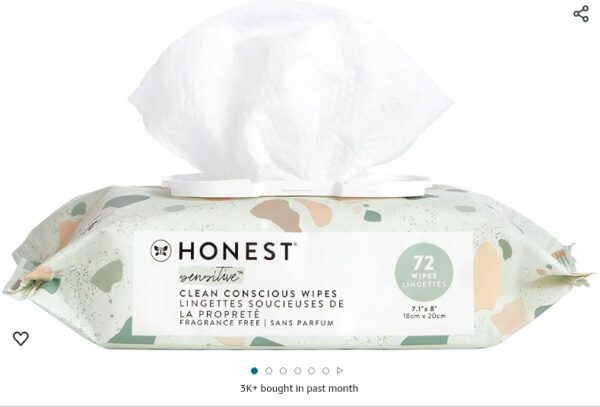 The Honest Company Clean Conscious Unscented Wipes | Over 99% Water, Compostable, Plant-Based, Baby Wipes | Hypoallergenic for Sensitive Skin, EWG Verified | Geo Mood, 72 Count | EZ Auction