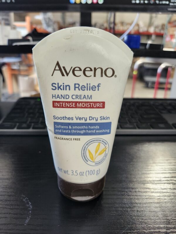 Aveeno Skin Relief Intense Moisture Hand Cream with Soothing Prebiotic Oat for Dry Skin, Sensitive Skin Cream Softens & Smooths Hands & Lasts Through Hand Washing, Fragrance-Free, 3.5 oz | EZ Auction