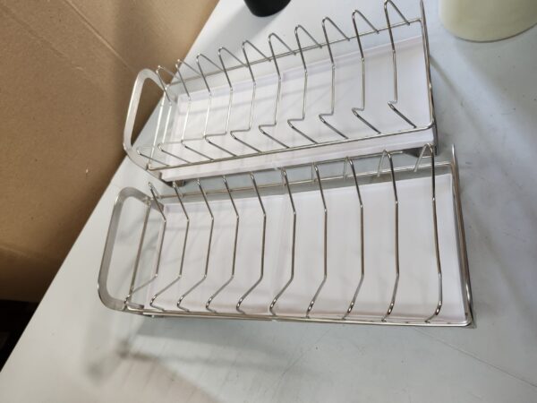 Small Dish Drying Rack with Drain Tray, Space Saving Plate Organizer for Kitchen Cabinet,Anti-Rust Stainless Steel Pot Lid Organizer for Kitchen Sink (2 Pack) | EZ Auction