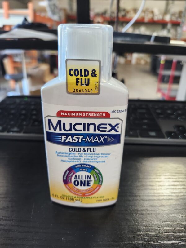 EXPIRE 11/2025,Mucinex Fast-Max Maximum Strength All-in-One Cold & Flu, Orange & Pineapple 6 oz | EZ Auction