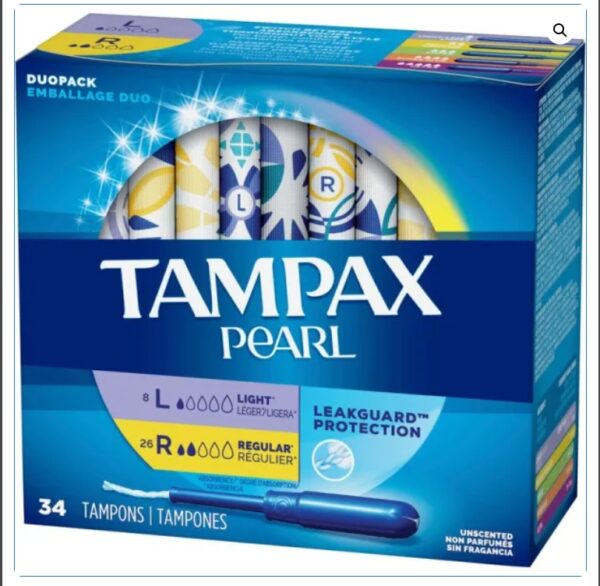 Tampax Pearl Tampons, Light/Regular Absorbency With LeakGuard Braid, Duo Pack, Unscented, 34 Count | EZ Auction