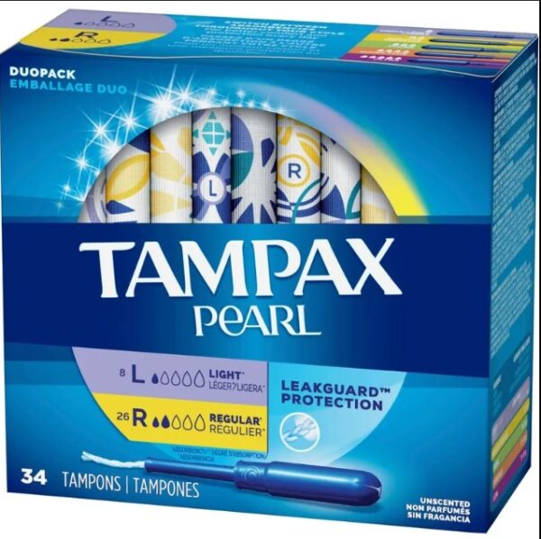 Tampax Pearl Tampons, Light/Regular Absorbency With LeakGuard Braid, Duo Pack, Unscented, 34 Count | EZ Auction