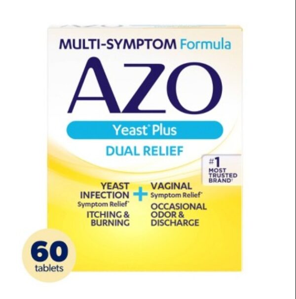 EXPIRE 06/2025, AZO Yeast Plus Dual Relief, Yeast Infection + Vaginal Symptom Relief - 60ct | EZ Auction