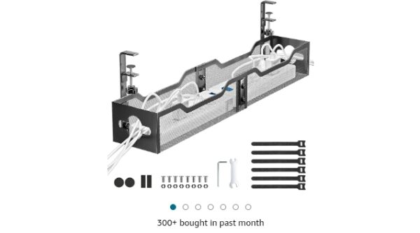 Under Desk Cable Management Tray, Litwaro Cable Management Under Desk No Drill, 25'' Metal Cable Tray with Clamp for Desk Wire Management, Desk Cord Organizer - No Damage to Desk | EZ Auction