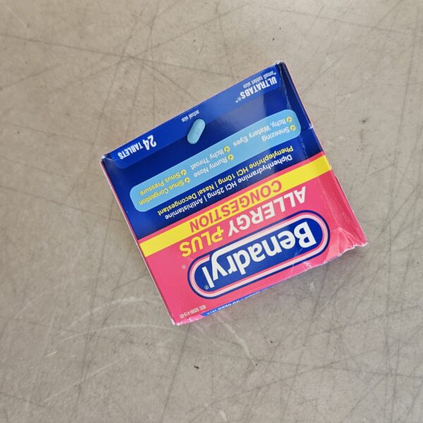 EXP 04/2025* Benadryl Allergy Plus Congestion Ultratabs with Diphenhydramine HCl Antihistamine & Phenylephrine HCl Nasal Decongestant, Allergy & Sinus Congestion Relief Tablets, 24 ct | EZ Auction