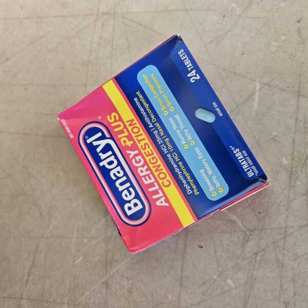 EXP 04/2025* Benadryl Allergy Plus Congestion Ultratabs with Diphenhydramine HCl Antihistamine & Phenylephrine HCl Nasal Decongestant, Allergy & Sinus Congestion Relief Tablets, 24 ct | EZ Auction