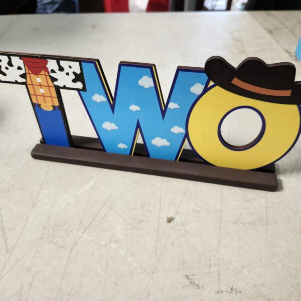 Toy Inspired Two Letter Sign Wooden Centerpiece, Cowboy 2nd Birthday Party Decoration Table Ornament Photo Props for Two Year Old Baby Boys Cartoon Theme Second Birthday Party Decor Supplies | EZ Auction