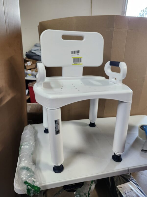 Drive Medical RTL12505 Handicap Bathroom Bench with Back and Arms, White | EZ Auction