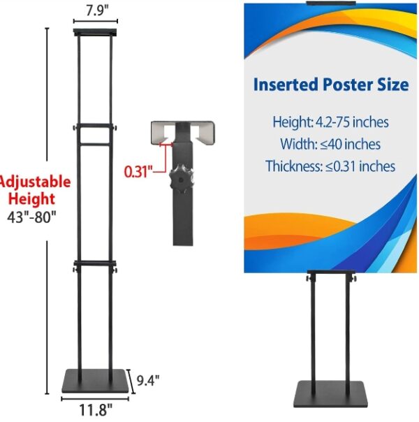 Pedestal Poster Sign Stand for Double Sided Display, Adjustable Poster Board Stand Height Up to 80", Heavy Duty Floor Standing Sign Holder for Board, Foam, Banner Display Stand, Black 1Pack | EZ Auction