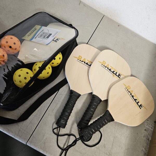 Wooden Pickleball Paddle 4 Pack - Includes 4 Paddles, 6 Pickle Balls & Carry Bag - Wood Pickleball Starter Set - The Perfect Way to Get Exercise & Have Fun with Friends and Family | EZ Auction