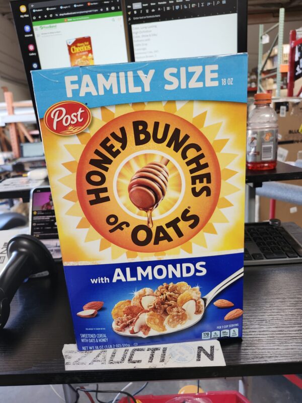 EXPIRE 10/23/2024, Honey Bunches of Oats with Almonds Breakfast Cereal, Honey Cereal with Granola Clusters and Sliced Almonds, Family Size Cereal, 18 OZ Box | EZ Auction