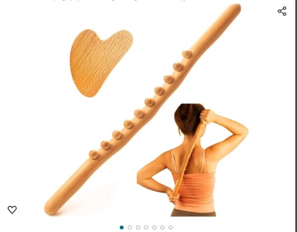 Guasha Wood Massage Stick - 24-Inch Large Gua Sha Wooden Massager Tool with 10 Beads for Whole Body, Back and Face - Scraping Lymphatic Drainage Massager for SPA, Therapy + Gua Sha Board | EZ Auction