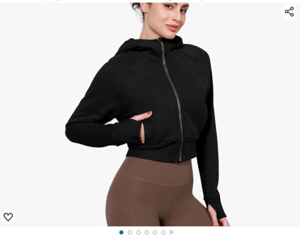 Size M, ODODOS Full-Zip Cropped Hoodies for Women Fleece Lined Long Sleeve Crop Sweatshirts with Thumb Hole | EZ Auction
