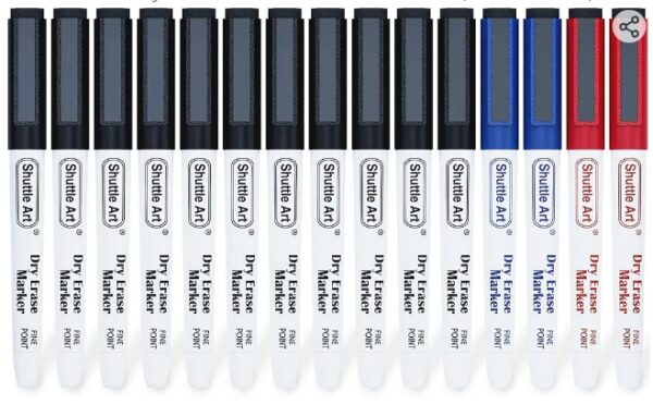 Dry Erase Markers, Shuttle Art 15 Pack 3 Colors Magnetic Whiteboard Markers with Erase, Fine Point Dry Erase Markers for Writing on Whiteboard Glass Mirror for School Home Office(11 Black 2Blue 2 Red) | EZ Auction