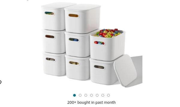 8 Pack White Storage Bins with Lids Stackable Storage Container for Organizing, Storage Boxes with Handle for Shelves, Cube Storage Bin for Craft, Snacks, 9.85x6.9x5.7 inch | EZ Auction