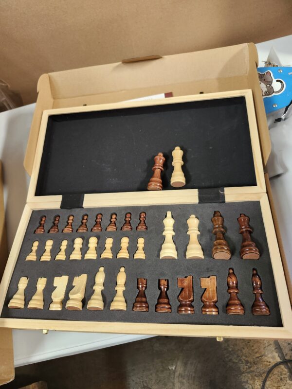 LEAP Wooden Chess Sets - 15" Walnut & Maple Folding Chess Board with with 2 Extra Queens | Wooden Chess Set | Chess Board Set | Chess Sets for Adults | Chess Sets for Adults & Kids | EZ Auction