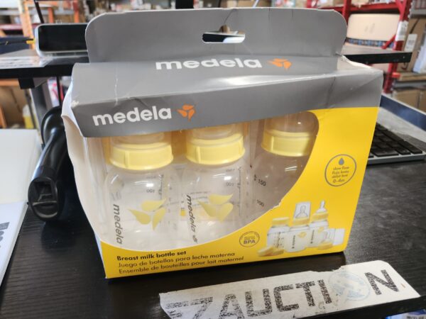 Medela Slow Flow Feeding & Storage Bottles, 3 Pack of 5 Ounce Bottle with Nipple, Lids, Wide Base Collars, and Travel Caps, Made Without BPA | EZ Auction