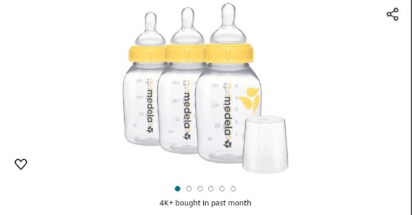 Medela Slow Flow Feeding & Storage Bottles, 3 Pack of 5 Ounce Bottle with Nipple, Lids, Wide Base Collars, and Travel Caps, Made Without BPA | EZ Auction