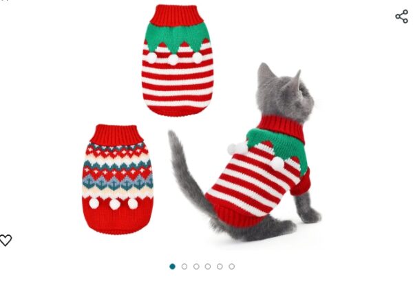 2PCS Puppy Christmas Sweater Cat Turtleneck Knitwear Xmas Elf Outfits Dog Warm Clothes Sweater for Kitties Puppies S | EZ Auction