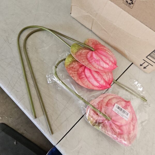 3 PCS 27" Artificial Anthurium Lily Flowers for Home Decor Bouquet and Green Leaf and Bridal Wedding Festival Decoration Small Flower Flower Arrangement,UV Resistant No Fade (Pink) | EZ Auction