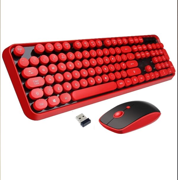 Wireless Keyboard Mouse Combo, 2.4GHz Typewriter Keyboard, Letton Full Size Office Computer Retro Keyboard and Cute Mouse with 3 DPI for Mac PC Desktop Laptop-Red | EZ Auction