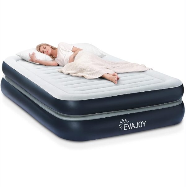 Evajoy Full Size Air Mattress with Built in Pump, 18'' Inflatable Luxury Double High Blow Up Mattress, Easy to Inflate/Quick Set Bed, Durable Portable Waterproof Blue & Grey (EJ-HF001) | EZ Auction