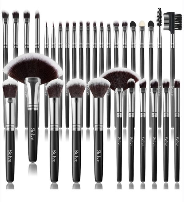 Makeup Brush Set, SOLVE 32 Pieces Professional Makeup Brushes Wooden Handle Cosmetics Brushes Foundation Concealer Powder Face Eye Make up Brushes Kit, Black | EZ Auction