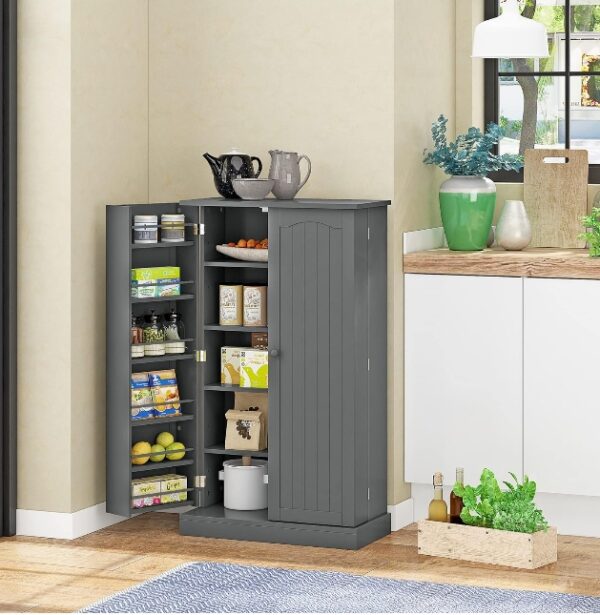 Function Home 41" Kitchen Pantry, Farmhouse Pantry Cabinet,Storage Cabinet with Doors and Adjustable Shelves in Grey | EZ Auction