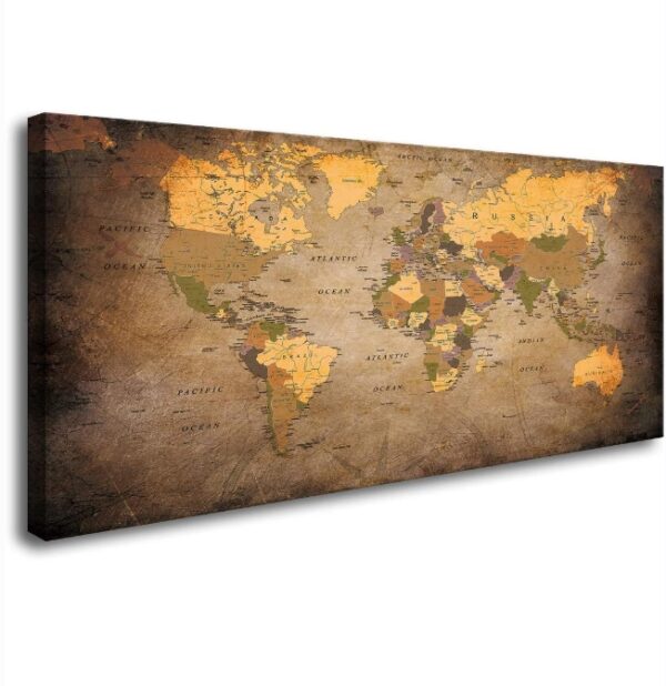 Baisuwallart- 1 Piece Vintage World Map Canvas Prints Wall Art- Ready to Hang - Home Office Decor Picture Prints for Living Room Bedroom Abstract Painting Artwork 30x60inches x1pcs | EZ Auction