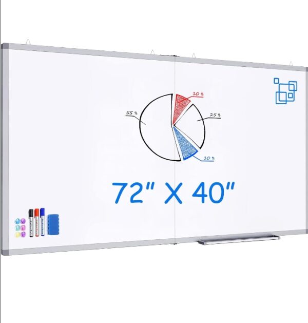 Large Magnetic Whiteboard, maxtek 72 x 40 Magnetic Dry Erase Board Foldable with Marker Tray 1 Eraser 3 Markers and 6 Magnets| Wall-Mounted Aluminum Memo White Board for Office Home and School | EZ Auction