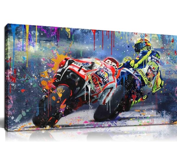 Graffiti Motorcycle Wall Art for Teen Boys Room, Cool Posters Bedroom Picture Art, Racer Sports Canvas Art Print Painting Wall Decor for Living Room, 40"x20" | EZ Auction