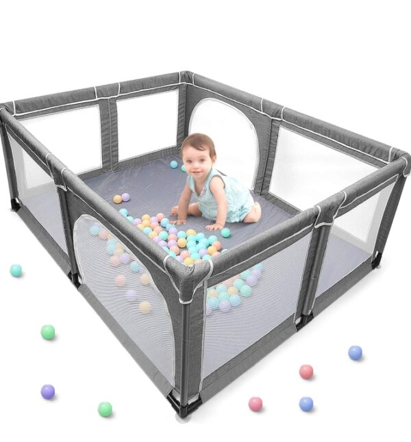 Baby Playpen, Infant Playard with Gates, Sturdy Safety Playpen with Soft Breathable Mesh, Indoor & Outdoor Toddler Play Pen Activity Center for Babies, Kids, Toddlers Dark Grey | EZ Auction