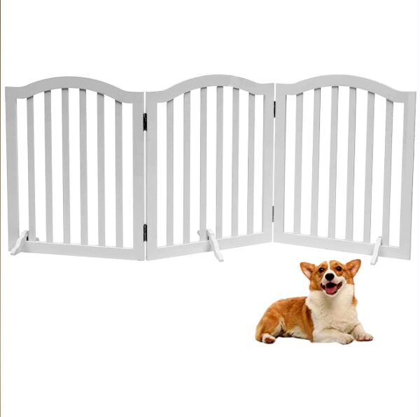 Wooden Dog Gate Foldable Pet Fence Freestanding Pet Gates,Dog Gate for Stairs,House Pet Gate for Dogs,3Panel 23.6''Height-White | EZ Auction