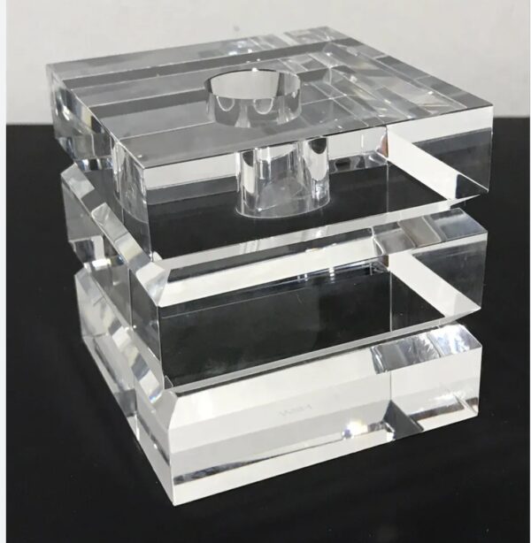 READ THE DESCRIPTION** Crystal Candle Holder Square Cube Tapered Glass Single | EZ Auction