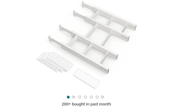 SpaceAid Bamboo Drawer Dividers with Inserts and Labels, Kitchen Adjustable Drawer Organizers, Expandable Organization for Home, Office, Dressers, 4 Dividers with 9 Inserts (17-22 in, White) | EZ Auction