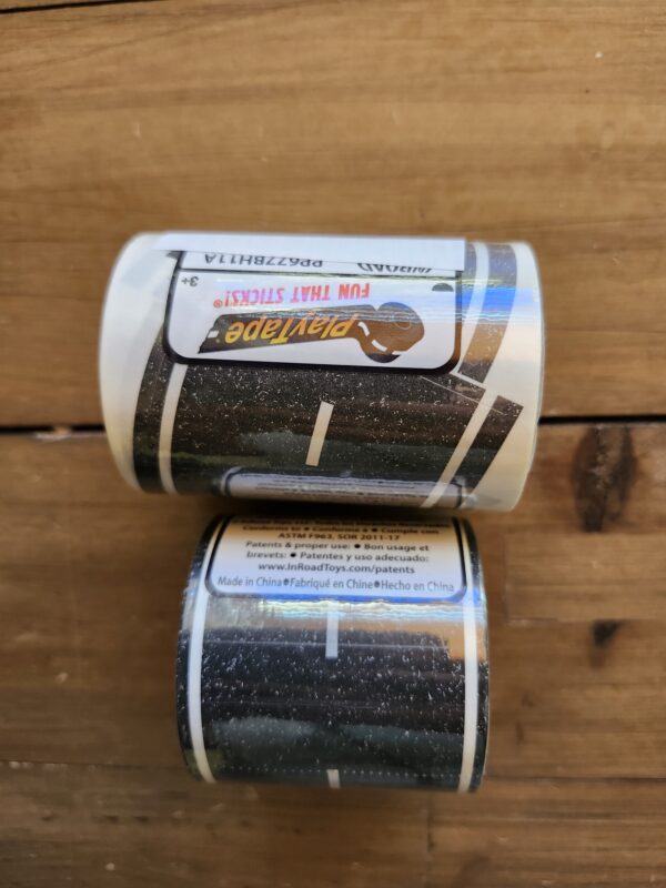 PlayTape Tape and Curves for Toy Cars - 1 Roll of 30 ft. x 2 in. Black Road + 1 Roll of 36 Curves | EZ Auction