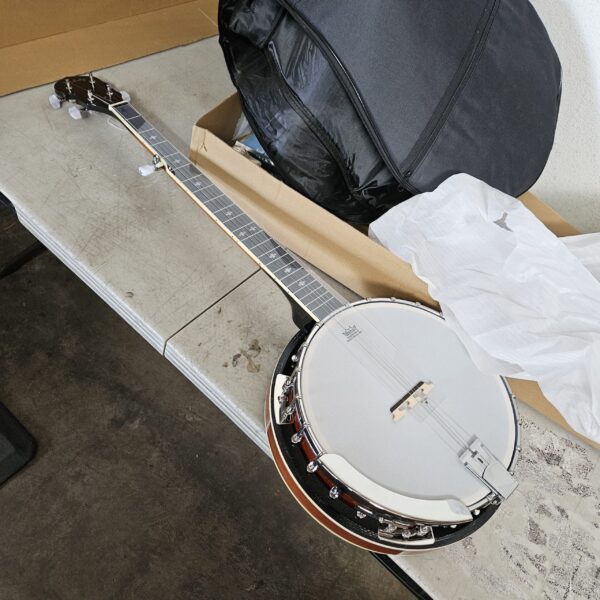 5 String Banjo - Full Size with 24 Brackets, Closed Back, Mahogany with Remo Head, Geared 5th Tuner, Gift Package with Beginner Kit - B1103 | EZ Auction