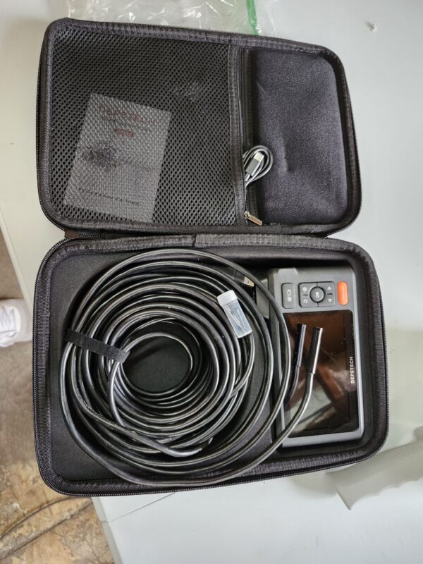 Triple Lens Sewer Inspection Camera with 50FT Semi-Rigid Cable, DEPSTECH 5"IPS Screen Endoscope Camera with Lights, 1080P Industrial Borescope, Split Screen, Waterproof Drain Pipe Camera,Carrying Case | EZ Auction