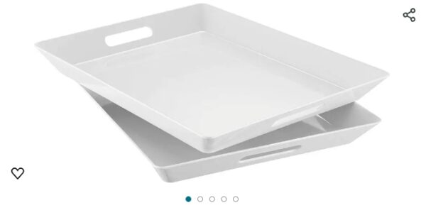 i BKGOO White Large Tray,Melamine Serving Tray with Handles, Set of 2 Rectangular Tray for Food Organizer,Breakfast, Lunch, Dinner 15.5 x 12.2 x 1.6 inch | EZ Auction