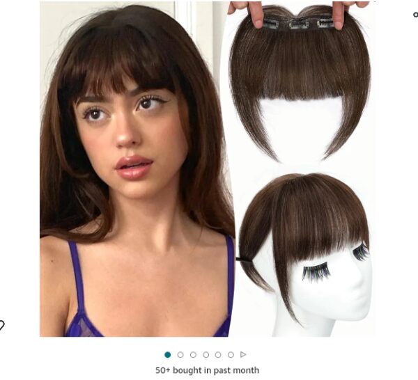 KooKaStyle Clip in Bangs, 100% Human Hair Bangs Clip On Bangs For Women, 3 Secure Clips in Full Fringe French Bangs Natural Thick Volume Fake Bangs with Temples Hairpieces (Dark Brown) | EZ Auction