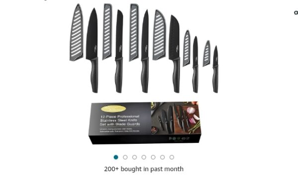 Marco Almond Kitchen Knife Set, KYA38 12-Piece Kitchen Knives Set with Covers, 6 Knives with 6 Blade Guards, Stainless Steel Cooking Knives Set for Kitchen, Black | EZ Auction