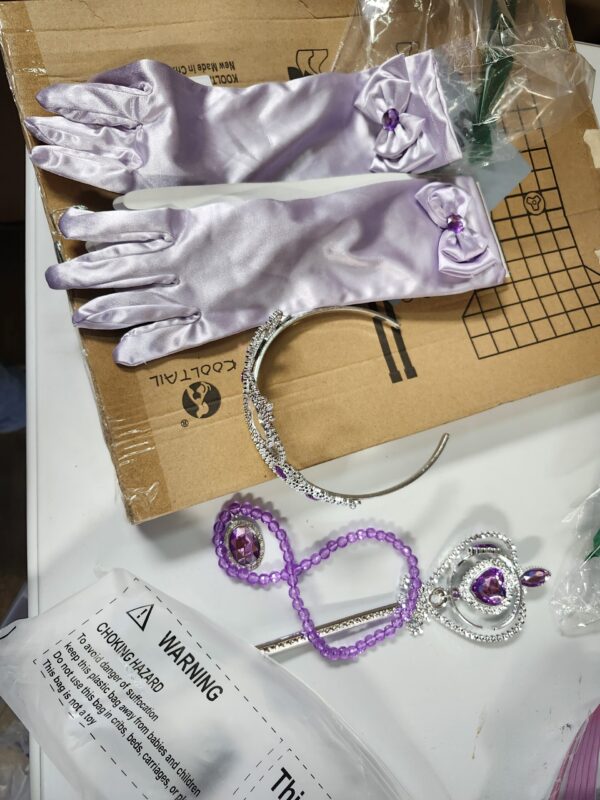 Princess Dress Up Party Accessories for Princess Costume Gloves Tiara Wand Necklace Earrings Bracelet and Ring Gift Set 9pcs (Purple, Set of 7, 9pcs) | EZ Auction