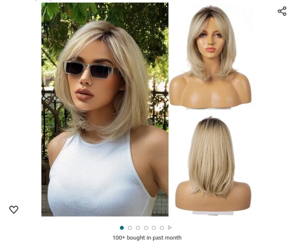 Blonde Wigs for Women Ombre Light Blonde Wig with Bangs Layered Middle Length Synthetic Wig Dark Roots Hair for Daily Party | EZ Auction