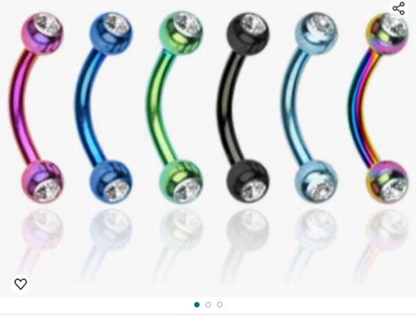 2-Press Fit Gem WildKlass Balls Titanium IP Over 316L Surgical Stainless Steel curved WildKlass Barbell eye brow (Sold by Piece) | EZ Auction