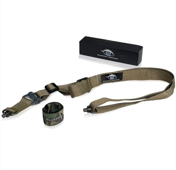 Traditional 2 Point Rifle Sling with Fast Adjust Pull tab, 2 QD Points & Camo Sling Storage/Cable Management Band (Tan/FDE) | EZ Auction