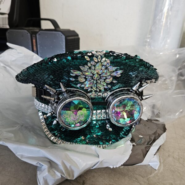 Women's Burning Man Sequin Hat Festival Military Captain Hats with Goggles | EZ Auction